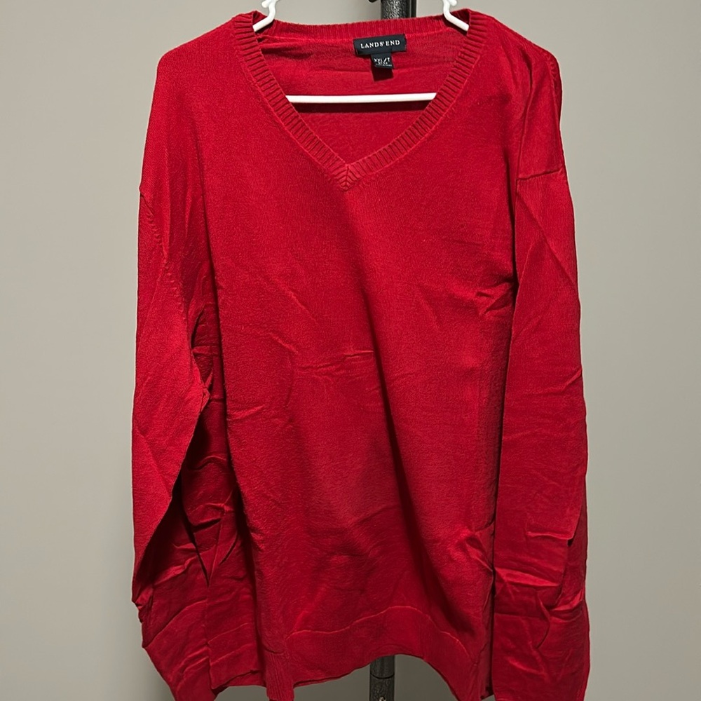 Lands’ End Red V-Neck Sweater Size XXLT